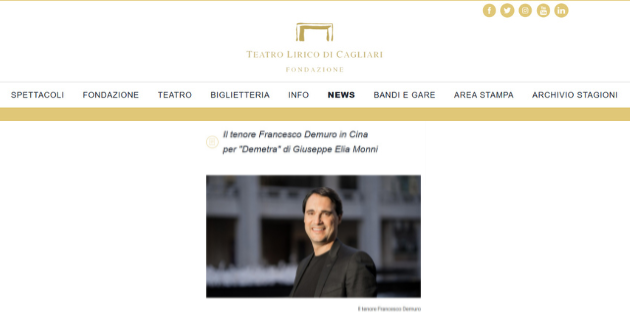 Il tenore Francesco Demuro in Cina per «Demetra» di Giuseppe Elia Monni