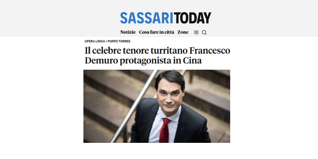 Il celebre tenore turritano Francesco Demuro protagonista in Cina  